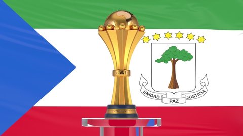 Accra, Greater Accra, Ghana October, 22nd 2021: 3d African cup of nations trophy model with Equatorial Guinea flag Animation