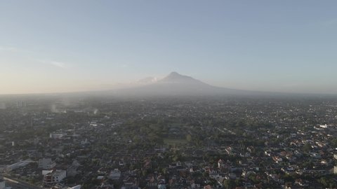 Aerial view of Mount Merapi Landscape with Yogyakarta landscape view.