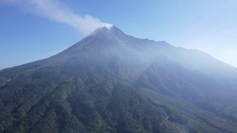 Scenic Aerial View of Mount Merapi in the Morning in Yogyakarta 
