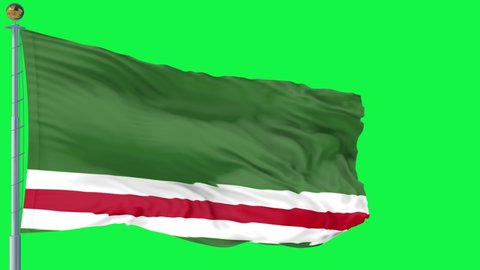 Chechen Republic of Ichkeria flag is waving 3D animation. National flag of Chechen Republic of Ichkeria. 4K flag seamless loop animation.