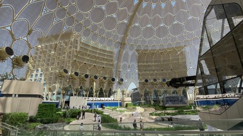Dubai, United Arab Emirates, October 2021-People walking Al Wasl plaza at expo 2020
