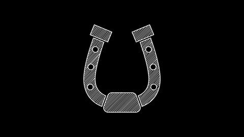White line Horseshoe icon isolated on black background. 4K Video motion graphic animation.