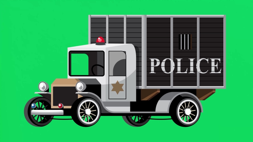 Vintage Police Car Animation on a Green Screen, Retro 