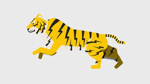 Tiger Illustration Run Animation (4K Resolution, Background Transparency)