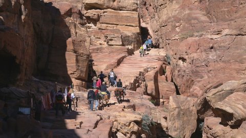 PETRA, JORDAN - 25TH DECEMBER 2018: Tourists in the Petra, Jordan