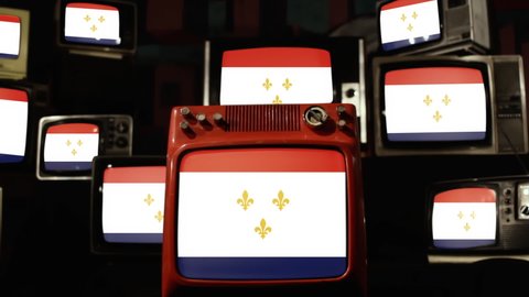 Flag of New Orleans and Vintage Televisions.  