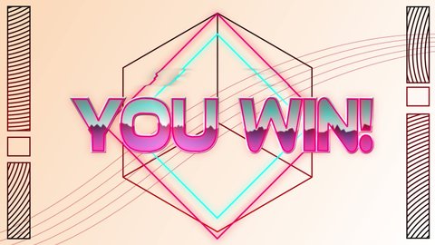 Animation of you win text over light trails on white background. video game, entertainment and digitial interface concept digitally generated video.