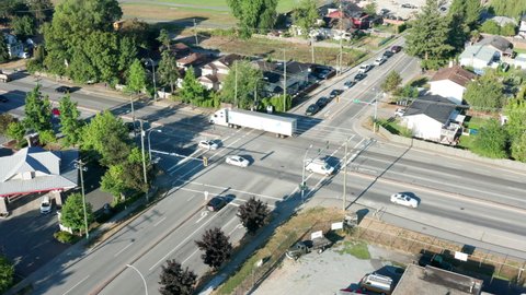 Aerial Drone of Cloverdale, Surrey, British Columbia, Canada 60th Ave and Highway 15 Intersection