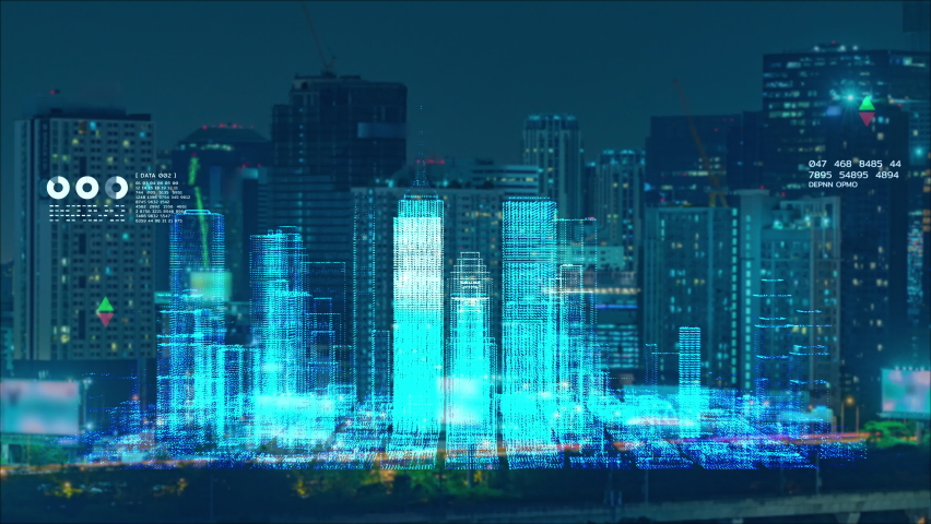 Smart city IOT internet of thing ICT digital technology futuristic, automation management smart digital technology security and power energy sustainable metaverse 3D city virtual augmented  | Shutterstock HD Video #1081171115