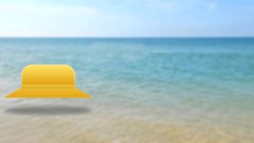 Summer cap icon isolated on blur beach background with loop motion animation.concept for vacation and holidays.
