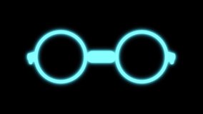 Blue Glowing goggles icon isolated on black screen in loop motion animation concept for Goggles icon and symbol.