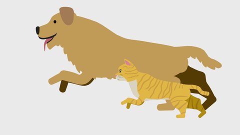 Running dog and cat illustration loop animation (4K resolution, background transparent)