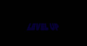 Animation of level up and autumn sale text over green stripes. video game, digital interface and communication concept digitally generated video.