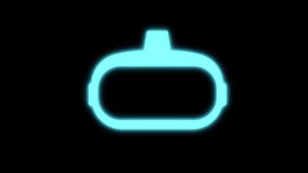 virtual reality icon in blue glowing neon light effect.isolated on black screen. loop animation of new technology and virtual reality device.