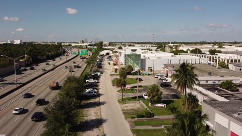 Miami, FL, USA - October 15, 2021: Aerial video Ocean Cadillac under construction near I95 Miami FL
