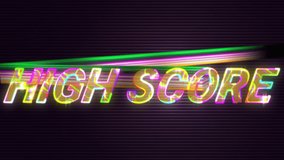 Animation of high score text in glowing purple letters over neon flash. video game, digital interface and communication concept digitally generated video. - Powered by Shutterstock - Get 15% off with code: PIKWIZARD15