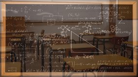 Animation of mathematical equations on blackboard over empty classroom. education and study concept digitally generated video. - Powered by Shutterstock - Get 15% off with code: PIKWIZARD15