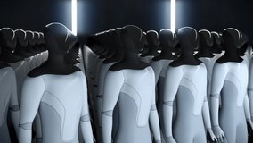 An army of humanoid soldiers lined up. 3d render