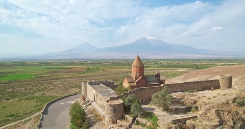 Khor Virap Monastery on the background of Mount Ararat. A landmark of Armenia. Ancient Armenian Monastery. 