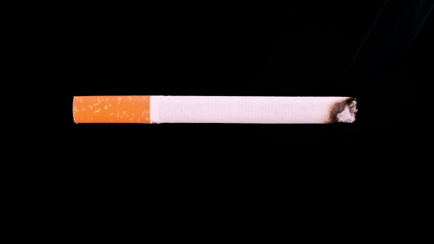 Timelapse video of single filter-tipped cigarette burning, smoldering against a black background. 4k Resolution. Health, addiction concepts. Royalty-Free Stock Footage #1081193057