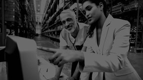 Animation of network of connections and icons over workers in warehouse. global shipping, delivery, business, data processing and technology concept digitally generated video. - Powered by Shutterstock - Get 15% off with code: PIKWIZARD15