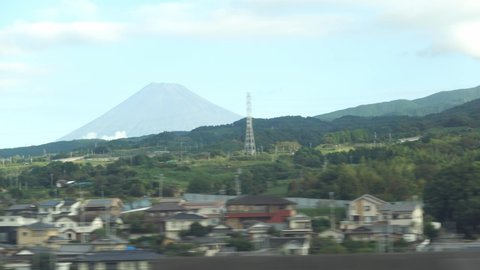 Mount Fuji.Scenery from the train window of a Japanese train.