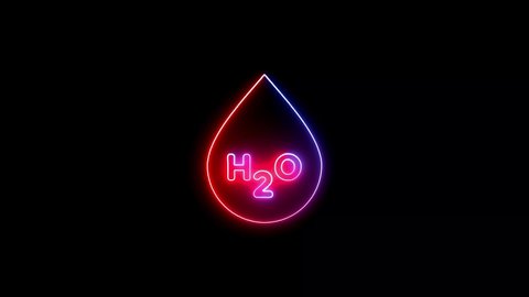 Neon light glowing with h2o icon. Tools symbol glowing animation.  glowing sign