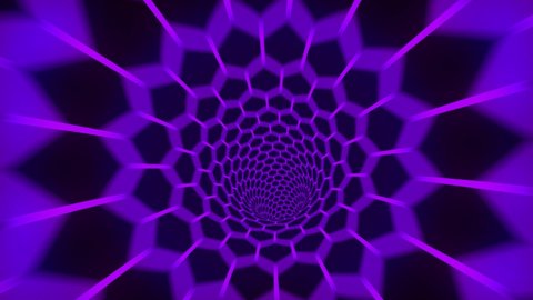 4K Futuristic technology abstract tunnel background with purple lines for network, big data, data center, server, vj, internet, speed. Spectrum vibrant colors, laser show. 3d animation loop 4K
