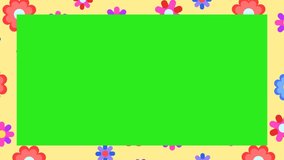 a green screen with spinning colorful flower frame loop video
