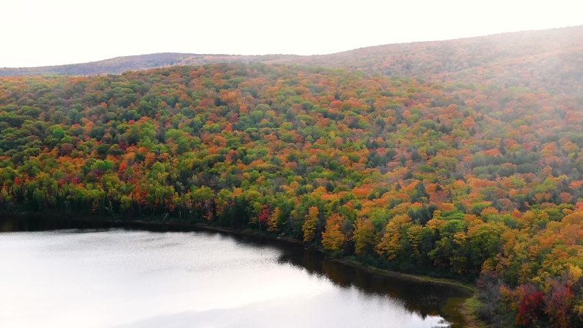 cloud mist and beautiful fall foliage in Lake of the Clouds in Porcupine Mountains State Park