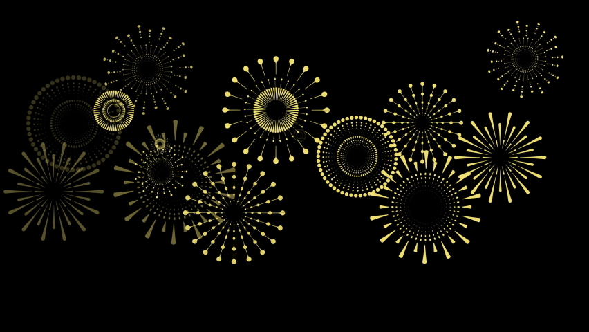 Chinese New Year background with golden fireworks on black background. Flat style design. 