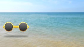 Goggle icon and symbol in blur beach background. Concept for summer vacation and summer holiday. Look motion animation.