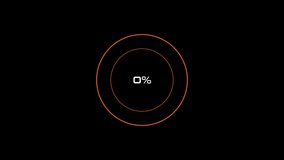 Animation Of Progress Circle Isolated on black Background With fire Ring Uploading Orange Eclipse and Percent from 0 to 100%
