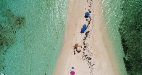 Aerial zenital view over Cayo de agua, Amazing tropical island vacation concept Los Roques venezuela