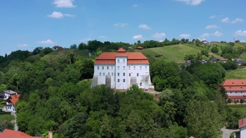 Aerial: beautiful Slovenian town Lendava, scenic village in European countryside