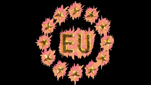 Gilded EU emblem is built up sparks and shines. Success, prosperity and development concept. Prorez with alpha, easy to place on any background.