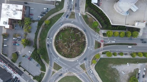 Aerial view of roundabout in Nashville downtown, Tennessee, USA.