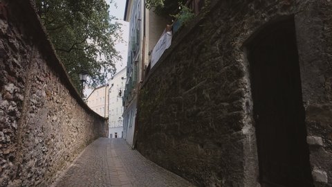 August 06, 2018 - Salzburg, Austria: Passage between the old traditional houses on the way to the fortress in Salzburg