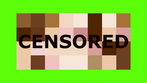 Animation with text Censored on a green screen. Flesh-colored changing squares. Motion graphics to cover up bodily nudity, shameful behavior of swearing speech. 4k video with alpha channel.