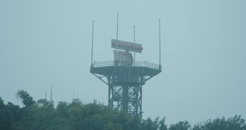 Radar tower on top of mountain. High quality 4k footage