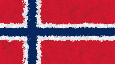 Colorful animation of the flag of Norway, gradually emerging from a moving swirling cloud consisting of many colorful small particles. The particles rotate to form the national flag of Norway.