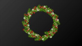 Christmas new year wreath of naturalistic pine branches, art video illustration.