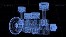 Piston and crankshaft x-ray animation. Hologram 3D model of engine - Powered by Shutterstock - Get 15% off with code: PIKWIZARD15