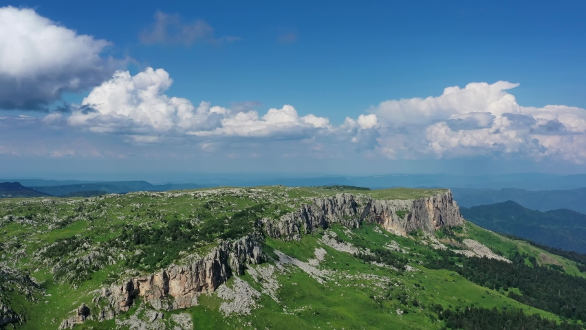 Aerial panoramic view 360 degrees of slopes of summer mountains, Adygea, Caucasus Mountains, 4k Royalty-Free Stock Footage #1081310330