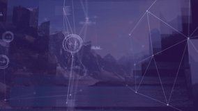 Animation of network of connections and data processing over mountains. global business, finances, connections and digital interface concept digitally generated video.