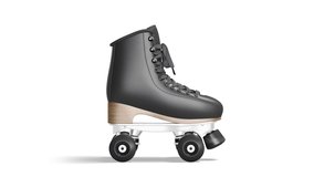Blank black roller skates with wheels mock up, looped rotation, 3d rendering. Empty old-fashioned shoelace mockup, isolated on white background, 4k video. Clear rotating skating equipment template. - Powered by Shutterstock - Get 15% off with code: PIKWIZARD15