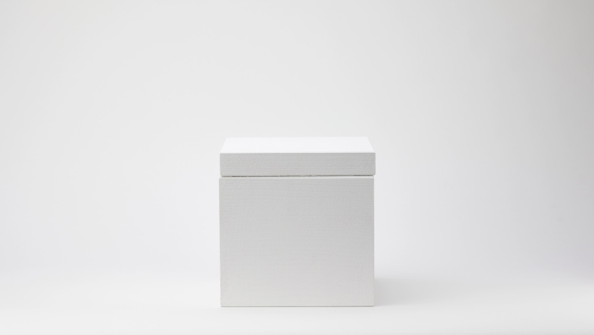 the lid opens for the white wooden box, stop motion video
