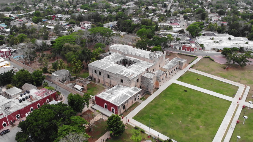 Convent de San Bernardino de Siena, one of the most recognizable landmarks of  Valladolid, Yucatan, Mexico. Aerial shot.