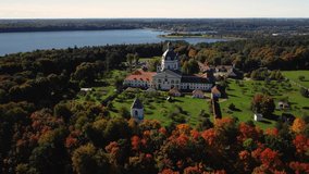 A 4K drone footage of an amazing Pazaislis monastery in Kaunas, Lithuania 