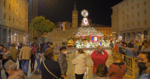 ZARAGOZA, SPAIN - Oct 12, 2021: Fiestas del Pilar Festival In Celebration of The Virgin Mary In Plaza de Nuestra Senora del Pilar, Zaragoza, Spain 